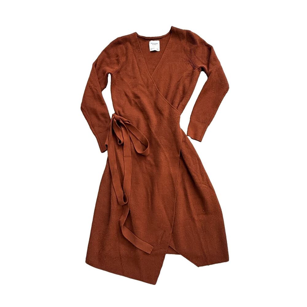 Abercrombie & Fitch Orange Spice Ribbed Knit Wrapped Sweater Dress L Fall